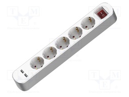 Extension lead; 3x1.5mm2; Schuko; Sockets: 7; PVC; white; 1.5m; 16A