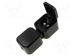 Connector: AC supply; socket; 2P+PE; 250VAC; 16A; black; wall mount