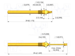 Test needle; Spring compression: 6mm; 10mm; 2A; steel; gold-plated