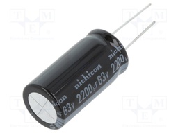 Capacitor: electrolytic; THT; 2200uF; 63VDC; Ø18x35.5mm; ±20%