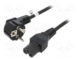 Cable; CEE 7/7 (E/F) plug angled,IEC C15 female; PVC; 2m; black