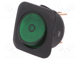 ROCKER; SPST; Pos: 2; OFF-ON; 25A/12VDC; green; neon lamp; 50mΩ