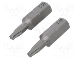 Screwdriver bit; TorxĀ®; TX10; Overall len: 25mm; 2pcs; STANDARD