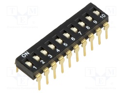 Switch: DIP-SWITCH; Poles number: 10; OFF-ON; 0.025A/24VDC; THT
