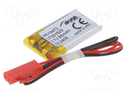 Re-battery: Li-Po; 3.7V; 85mAh; cables,JST SYP-02T-1 socket