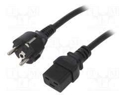 Cable; CEE 7/7 (E/F) plug,IEC C19 female; 3m; black; PVC; 3G1mm2