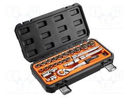 Wrenches set; 6-angles,socket spanner; Mounting: 1/2"; 23pcs.