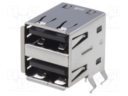 Socket; USB A; THT; angled 90°; double; USB 2.0; gold-plated