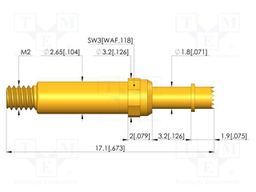 Test needle; Spring compression: 2.8mm; 3.2mm; 8A; CuBe; Ø: 1.8mm
