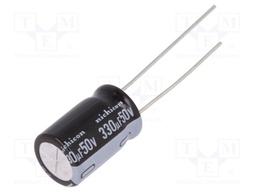 Capacitor: electrolytic; THT; 330uF; 50VDC; Ø10x16mm; Pitch: 5mm
