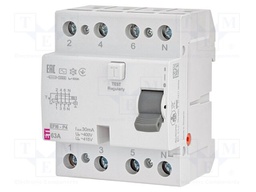 RCD breaker; Inom: 63A; Ires: 30mA; Poles: 4; 400V,415V; IP20; EFI