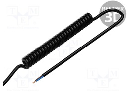 Wire: coiled; 2x0,5mm2; unshielded; PUR; black; 300V; 1500mm; 6000mm