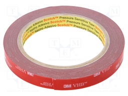Tape: fixing; W: 12mm; L: 5.5m; Thk: 0.6mm; acrylic; grey; Tmax: 121°C