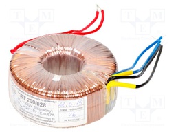 Transformer: toroidal; 200VA; 230VAC; 115V; 115V; 0.86A; 0.86A; IP00