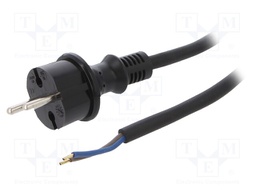 Cable; CEE 7/17 (C) plug,wires; 3m; black; rubber; 2x1,5mm2; 16A