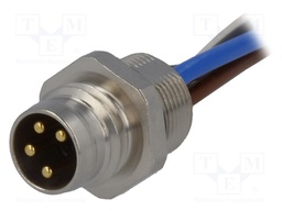 Connector: M8; 0.2m; male; PIN: 4; for panel mounting,screw-in