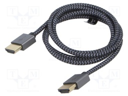 Cable; HDMI plug,both sides; PVC; textile; 1m; black-grey; silver