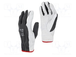 Protective gloves; Size: 10; grey; polyester,natural leather; tag