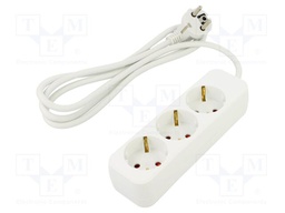 Extension lead; 3x1mm2; Schuko; Sockets: 3; rubber; white; 1.5m; 10A