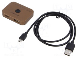 Splitter; HDMI 2.1; 4K,8K; golden; Out: HDMI socket x2; aluminium