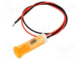 Indicator: LED; flat; orange; Ø8mm; QS; cables; 200mm; plastic; 12VDC