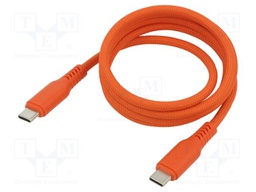 Cable; USB 2.0; USB C plug,both sides; 1m; orange; textile; 100W