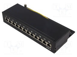 Patch panel; RJ45; Cat: 6; Colour: black; IDC; Number of ports: 12
