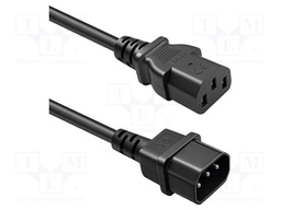 Cable; 3G1mm2; IEC C13 female,IEC C14 male; PVC; 3m; black; 230V