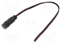 Cable; wires,DC 5,5/2,5 socket; straight; 0.5mm2; black; 0.2m