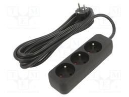 Extension lead; 3x1mm2; Sockets: 3; rubber; black; 3m; 10A