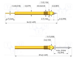 Test needle; Spring compression: 6mm; 10mm; 2A; steel; Ø: 1.5mm