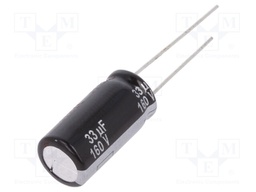 Capacitor: electrolytic; THT; 33uF; 160VDC; Ø10x20mm; Pitch: 5mm