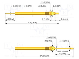 Test needle; Spring compression: 6mm; 10mm; 2A; steel; gold-plated