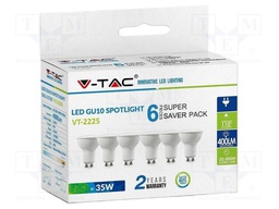 LED lamp; white warm; GU10; 220÷240VAC; 400lm; P: 4.5W; 110°; 3000K