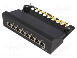 Patch panel; RJ45; Cat: 6; Colour: black; Number of ports: 8