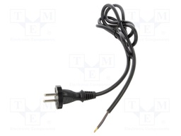 Cable; CEE 7/17 (C) plug,wires; PUR; 1.5m; black; 2x1mm2; 16A; 250V