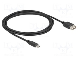 Cable; USB 2.0; USB A double sided socket,USB C plug; 2m; black