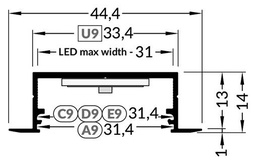Profiles for LED modules; recessed; L: 2m; aluminium