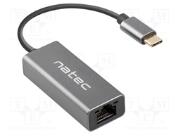 USB to Ethernet adapter; RJ45 socket,USB C plug; USB 3.1; grey