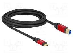 Cable; USB B plug,USB C plug; gold-plated; 3m; black; 24AWG,28AWG