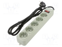 Plug socket strip: protective; Sockets: 5; 250VAC; 16A; white; 1.8m