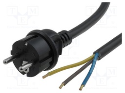 Cable; CEE 7/7 (E/F) plug,wires; 5m; black; PVC; 3x2,5mm2; 16A