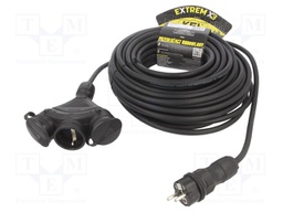 Extension lead; Sockets: 3; rubber; black; 3x2,5mm2; 10m; 16A