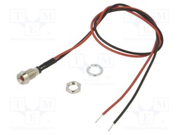 Indicator: LED; recessed; red; 5VDC; Ø6mm; metal; ØLED: 3mm; 30mcd