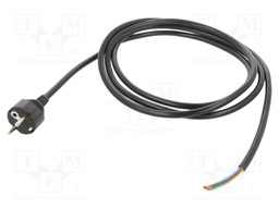 Cable; CEE 7/7 (E/F) plug,wires; PVC; 2.5m; black; 3x1,5mm2; 16A