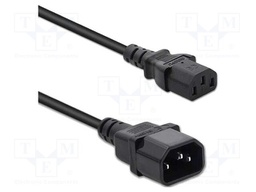 Cable; 3x1mm2; IEC C13 female,IEC C14 male; PVC; 1.5m; black; 10A