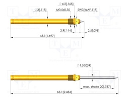 Test needle; Spring compression: 12mm; 20mm; 10A; steel; Ø: 1.5mm