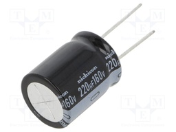 Capacitor: electrolytic; THT; 220uF; 160VDC; Ø20x25mm; Pitch: 10mm