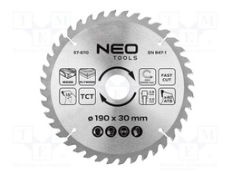 Circular saw; Ø: 190mm; Teeth: 40; cemented carbide; Øhole: 30mm