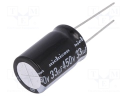 Capacitor: electrolytic; THT; 33uF; 450VDC; Ø16x25mm; Pitch: 7.5mm